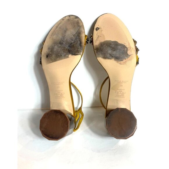 Zara Geometric Heeled Beaded Sandal Mustard Yellow Ankle Strap Size EU 39 / US 8 - Picture 10 of 12